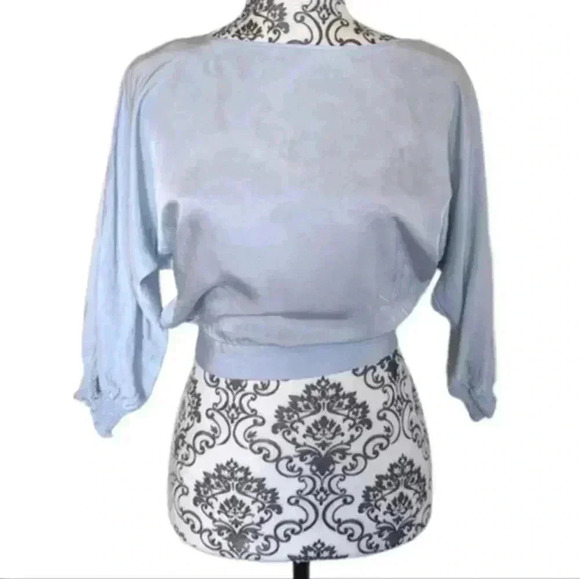 Aritzia Babaton Welsch Blouse Cropped Reversible Wrap Top Blue Willow Women XXS - Picture 2 of 12